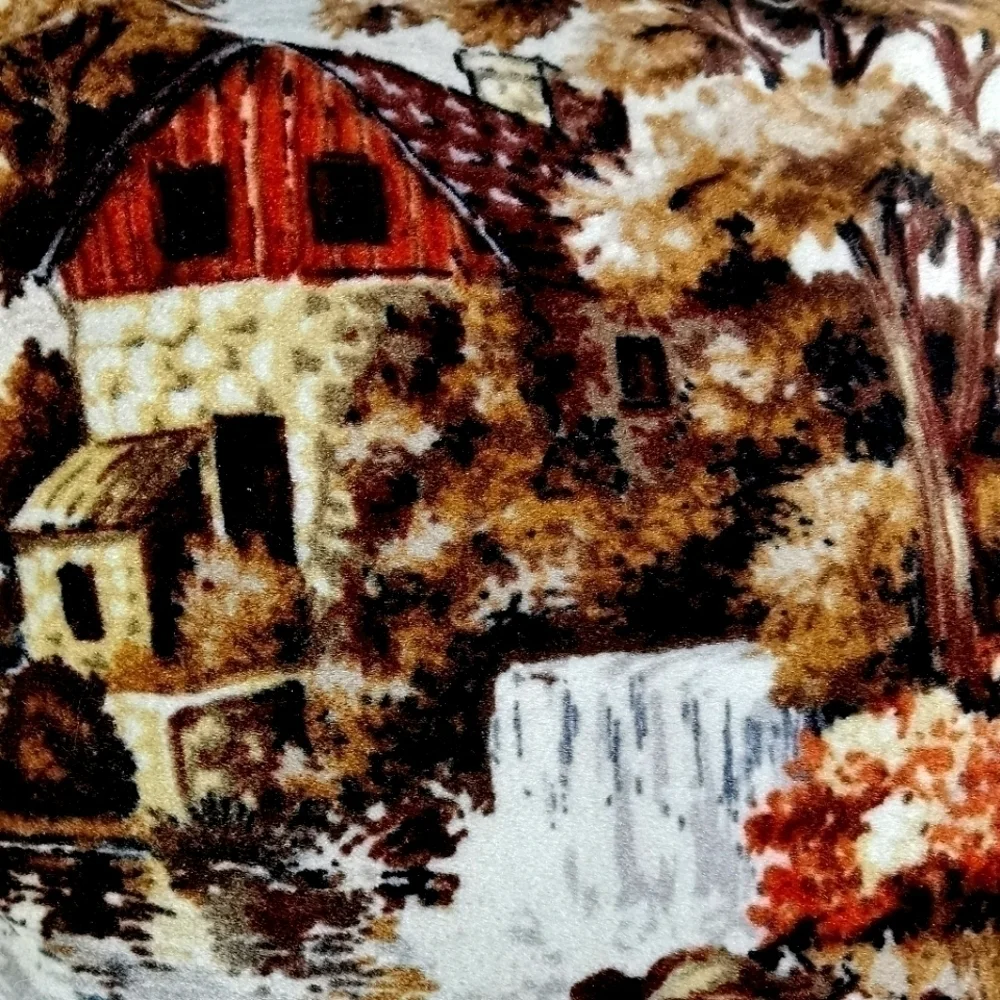 Velvetty Vtg Farm Fall Scene Square Throw Pillow